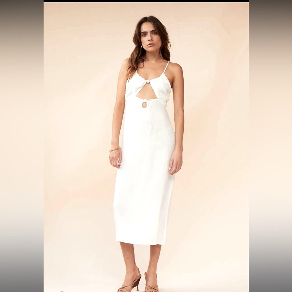 SUBOO - GEORGIA KEYHOLE ROUCHED SLIP DRESS IN White XS